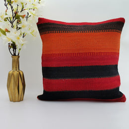 Vintage Kilim Pillow Cover|Turkish Kilim Home Decor|Anatolian Throw Pillow with Stripes|Boho Bedding Decor|Handwoven Rug Cushion Case 16x16