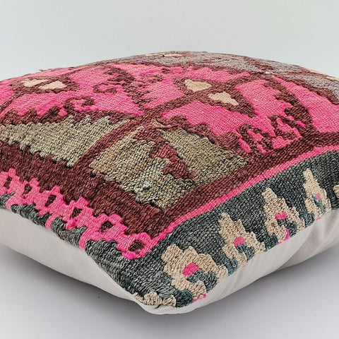 Vintage Kilim Pillow Cover|Diamond Pattern Turkish Kelim Cushion Case|Soft Upholstery Throw Pillow Top|Handwoven Rug Design Cushion 16x16