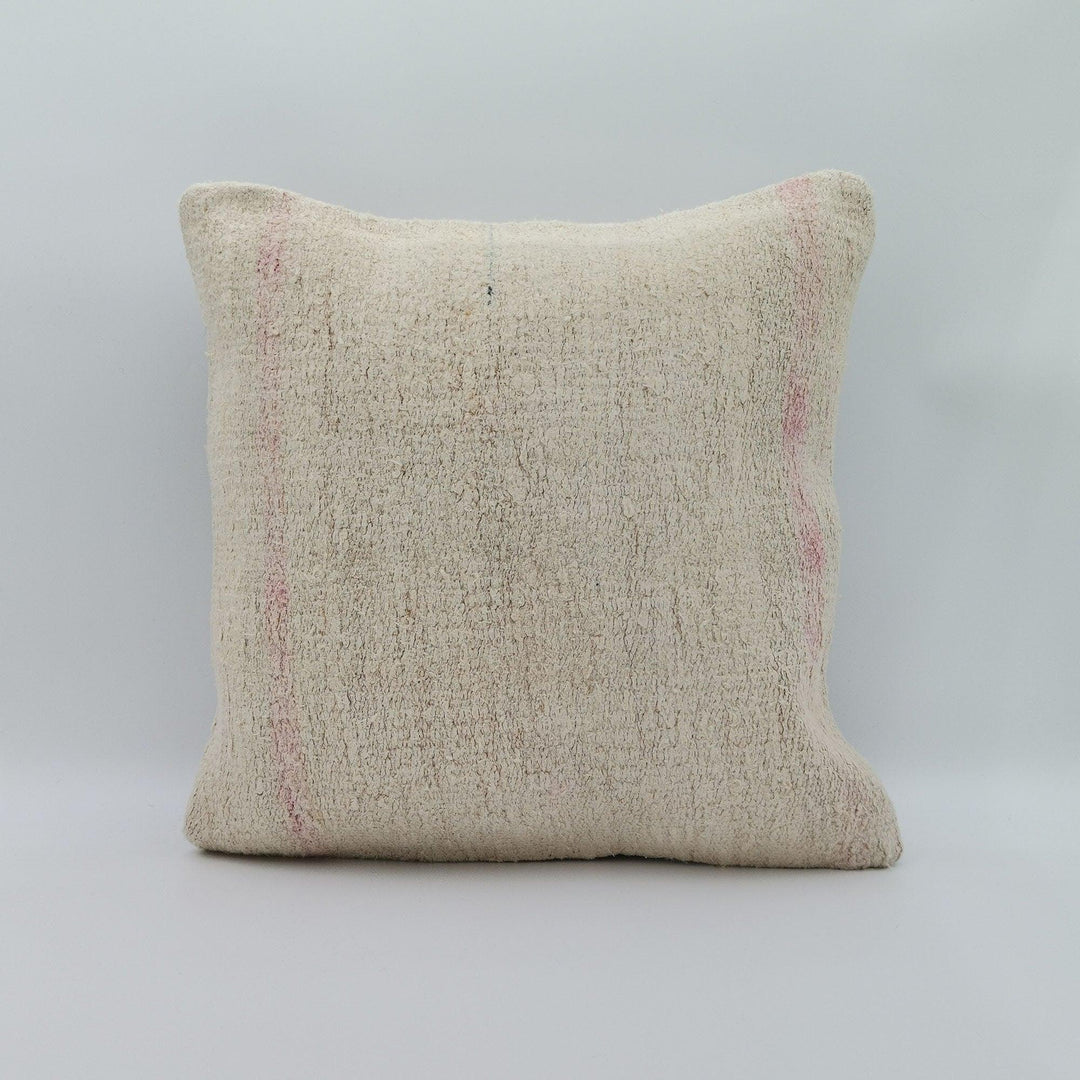 Vintage Hemp Pillow Cover|Turkish Kilim Cushion Case|Antique Square Hemp Throw Pillow Top|Boho Bedding Decor|Handwoven Rug Cushion 16x16