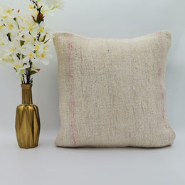 Vintage Hemp Pillow Cover|Turkish Kilim Cushion Case|Antique Square Hemp Throw Pillow Top|Boho Bedding Decor|Handwoven Rug Cushion 16x16