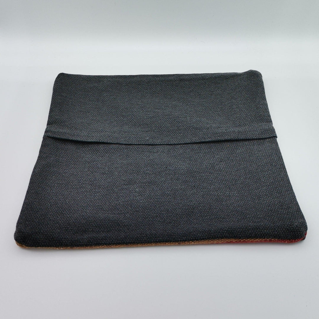 Turkish Kilim Pillow Cover|Red Black Striped Kelim Cushion Case|Anatolian Vintage Throw Pillow Top|Handwoven Rug Design Cushion Case 16x16