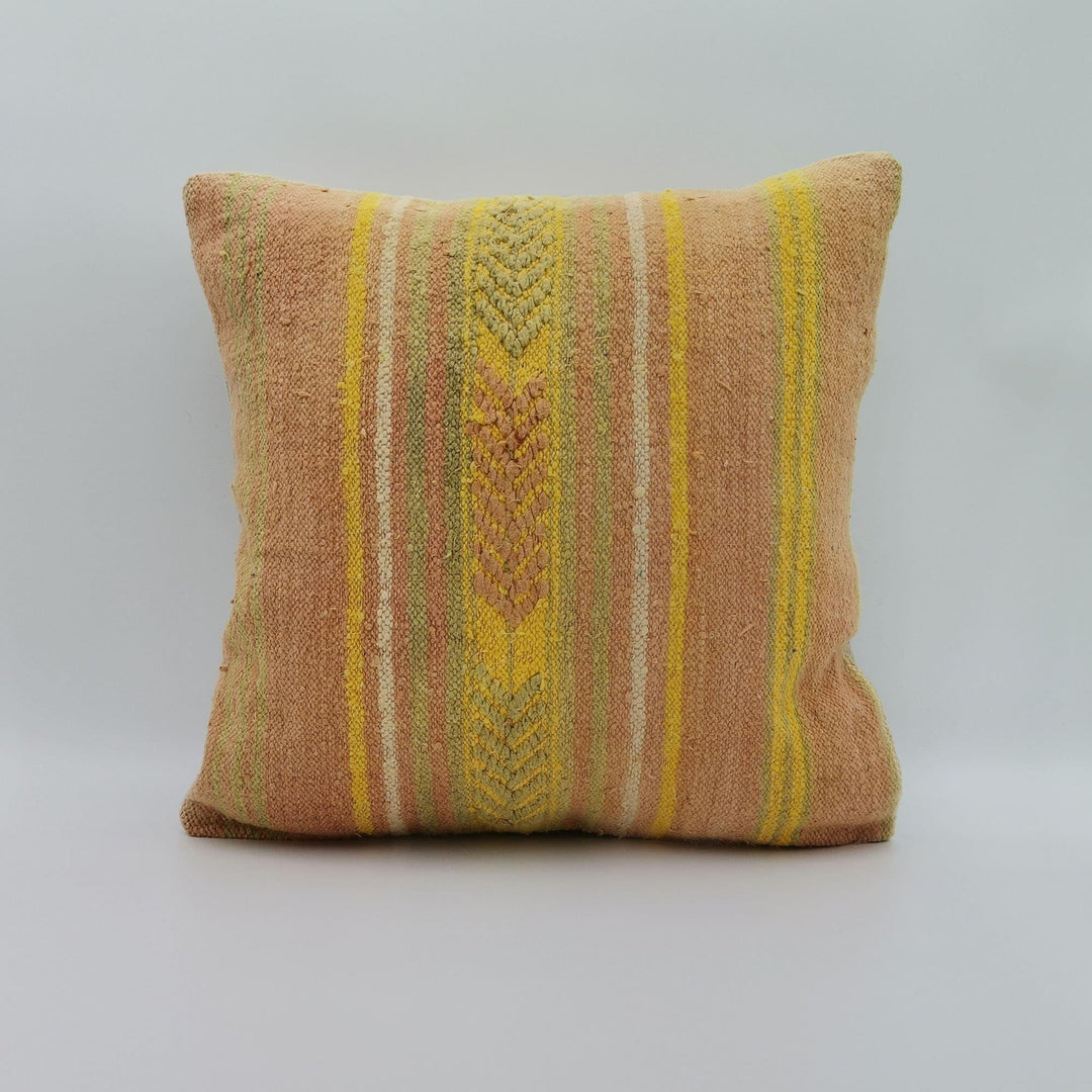 Turkish Kilim Pillow Cover|Soft Kelim Cushion Case|Vintage Throw Pillow Top|Handwoven Cushion Cover|Rug Design Ethnic Home Decor  16x16