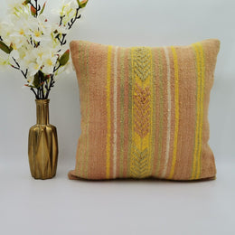 Turkish Kilim Pillow Cover|Soft Kelim Cushion Case|Vintage Throw Pillow Top|Handwoven Cushion Cover|Rug Design Ethnic Home Decor  16x16