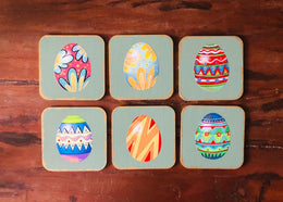 Easter Egg Coaster Set of 6|Vintage Easter Decor|Custom Wood Coaster|Handmade Easter Themed Coaster Set|Cute Home Decor|Unique Drink Coaster