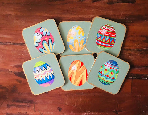 Easter Egg Coaster Set of 6|Vintage Easter Decor|Custom Wood Coaster|Handmade Easter Themed Coaster Set|Cute Home Decor|Unique Drink Coaster