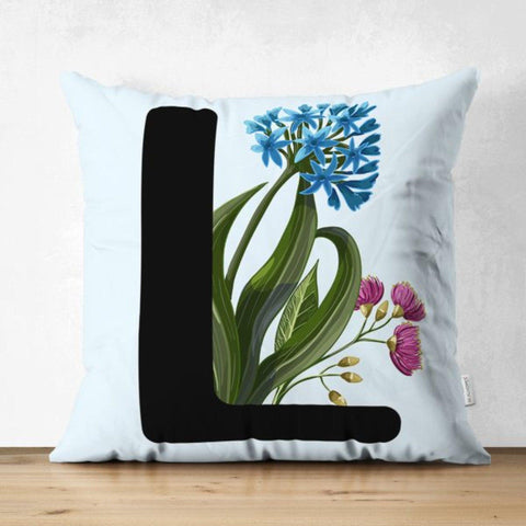 Letter Pillow Cover|Floral Alphabet Cushion Case|J to R Letter Throw Pillow Top|Unique Sofa Decor|Decorative English Alphabet with Flowers