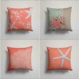 Nautical Pillow Case|White Starfish Cushion Cover|Navy Marine Pillowcase|Orange Beach House Decor|Summer Trend Coral Coastal Throw Pillow