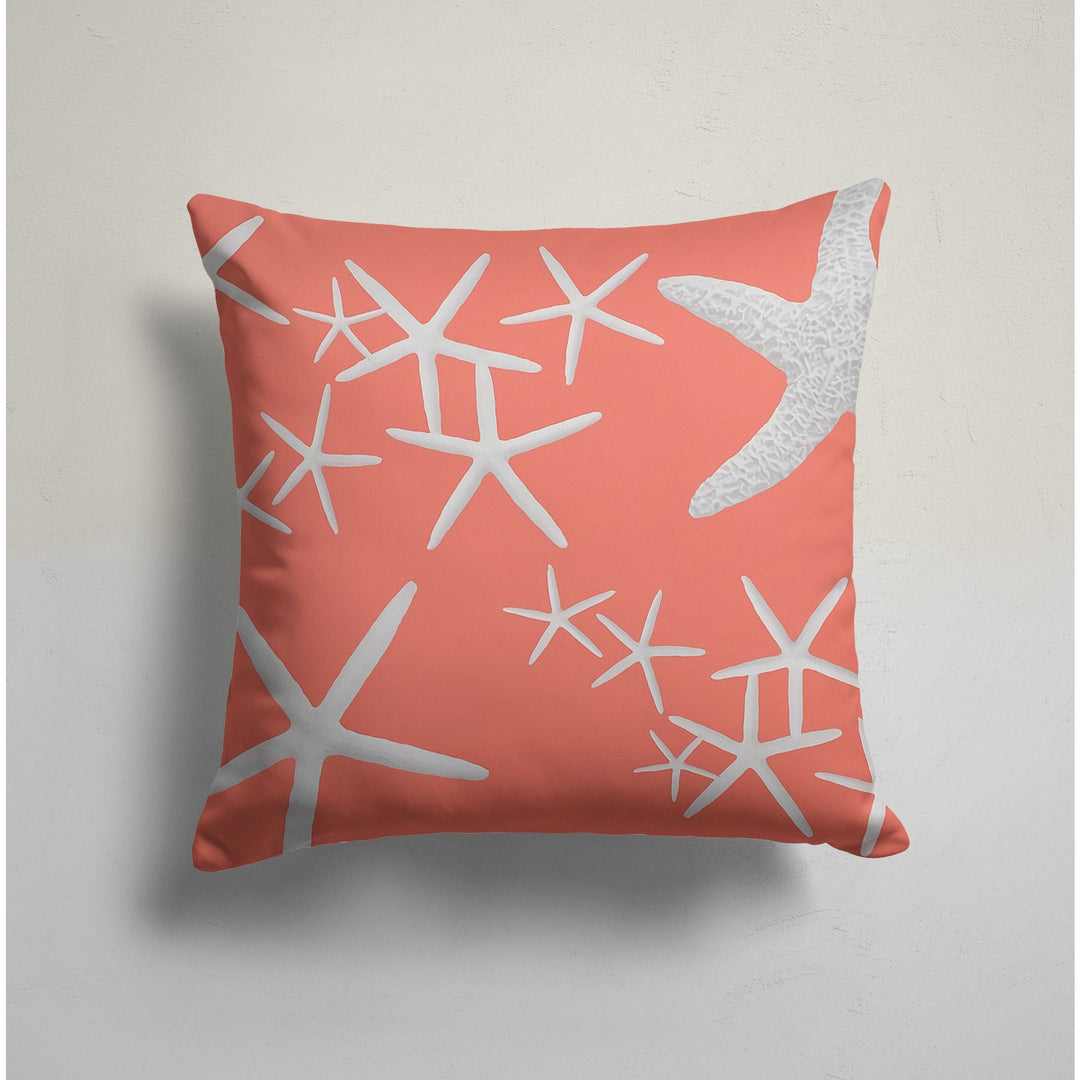 Nautical Pillow Case|White Starfish Cushion Cover|Navy Marine Pillowcase|Orange Beach House Decor|Summer Trend Coral Coastal Throw Pillow