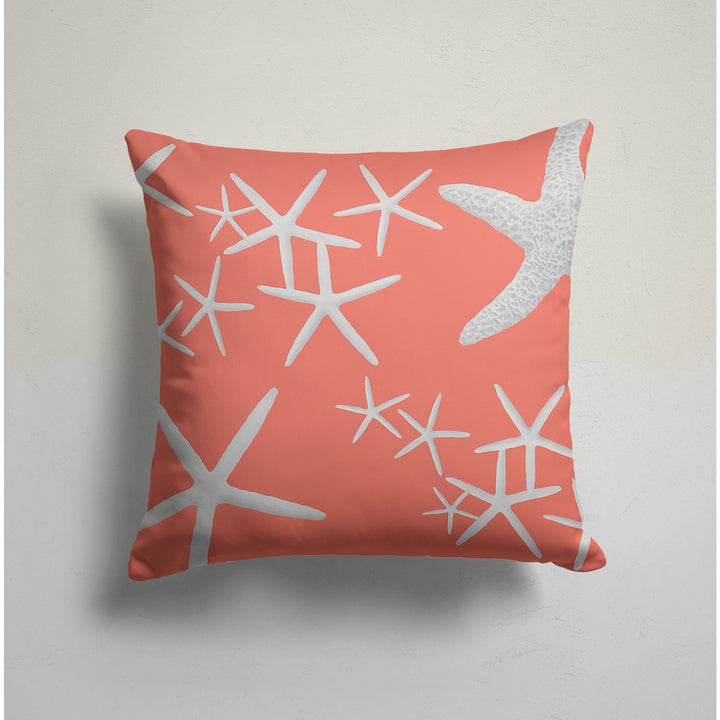 Nautical Pillow Case|White Starfish Cushion Cover|Navy Marine Pillowcase|Orange Beach House Decor|Summer Trend Coral Coastal Throw Pillow