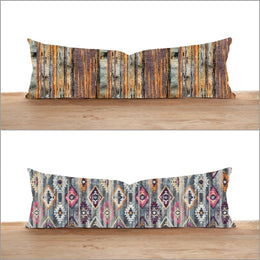 Long Lumbar Pillow Case|Boho Aztec Tribal Bolster Pillow Cover|Southwestern Farmhouse Oversized Lumbar Cushion|Nordic Scandinavian Decor
