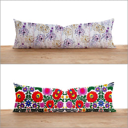 Long Lumbar Pillow Cover|Red Purple Floral Print Bolster Cushion Case|Dandelion Oversized Lumbar Pillow Top|Summer Trend Long Bedding Decor