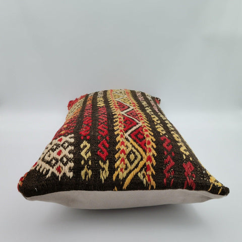 Vintage Kilim Pillow Cover|Turkish Kilim Cushion Case|Geometric Anatolian Lumbar Pillow Top|Boho Bedding Decor|Handwoven Rug Cushion 12x24