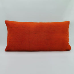 Hemp Pillow Cover|Orange Color Turkish Kilim Cushion Case|Rustic Rug Lumbar Pillow Top|Handwoven Anatolian Decor|Vintage Cushion Cover 12x24
