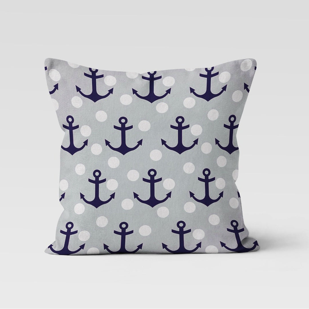 Anchor Cushion Cover|Decorative Nautical Pillow Case|Geometric Navy Marine Pillowcase|Beach House Decor|Blue and Yellow Coastal Throw Pillow