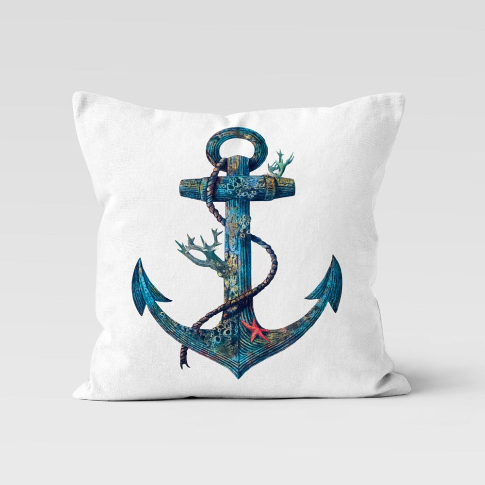 Anchor Cushion Cover|Decorative Nautical Pillow Case|Geometric Navy Marine Pillowcase|Beach House Decor|Blue and Yellow Coastal Throw Pillow