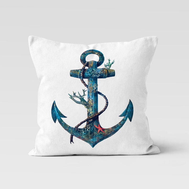 Anchor Cushion Cover|Decorative Nautical Pillow Case|Geometric Navy Marine Pillowcase|Beach House Decor|Blue and Yellow Coastal Throw Pillow