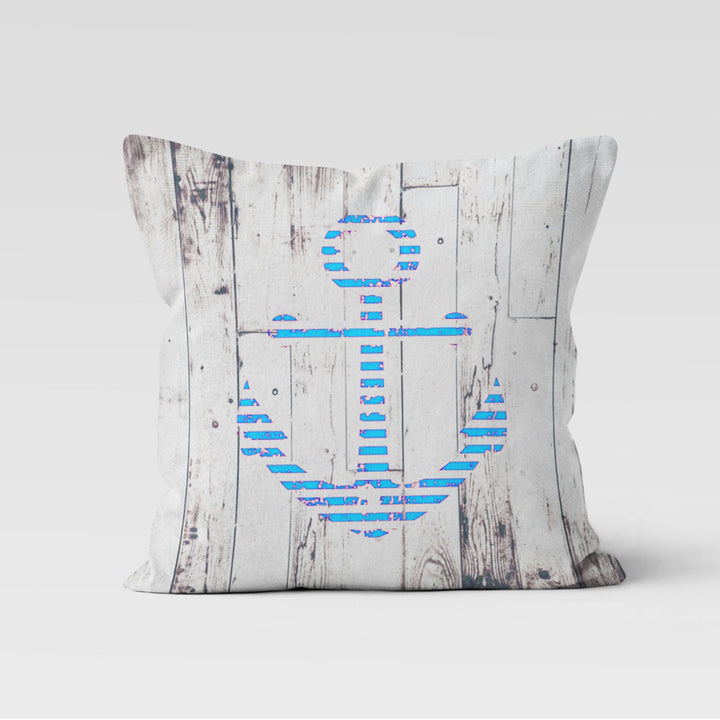 Nautical Pillow Case|Decorative Anchor Cushion Cover|Geometric Navy Marine Pillowcase|Beach House Decor|Blue and Red Coastal Throw Pillow