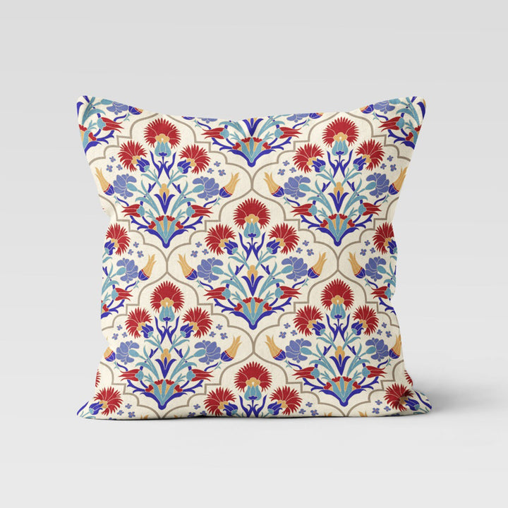 Tulip Tile Pattern Pillow Case|Geometric Floral Home Decor|Summer Trend Cushion Case|Decorative Throw Pillow Top|Boho Bedding Pillowcase