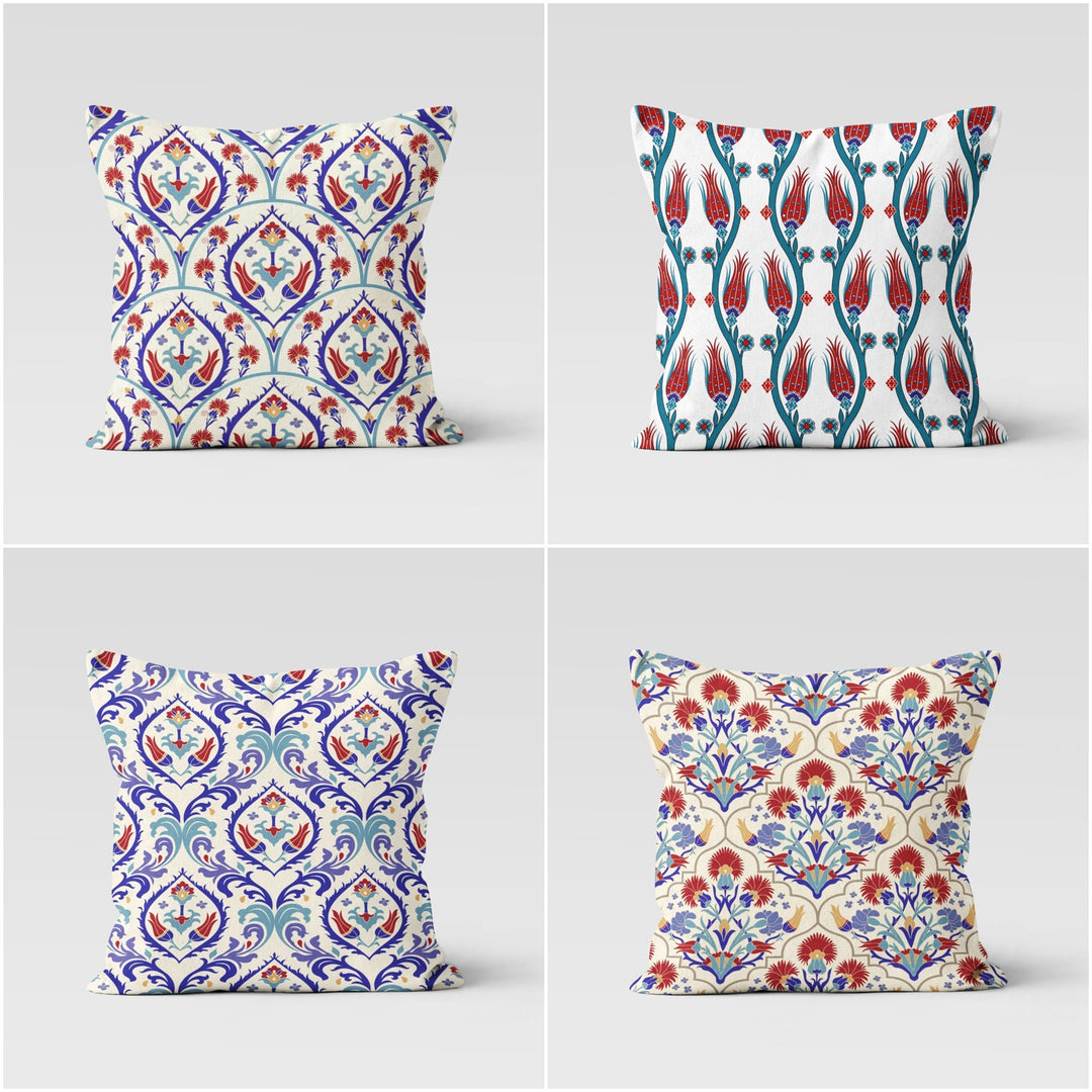 Tulip Tile Pattern Pillow Case|Geometric Floral Home Decor|Summer Trend Cushion Case|Decorative Throw Pillow Top|Boho Bedding Pillowcase