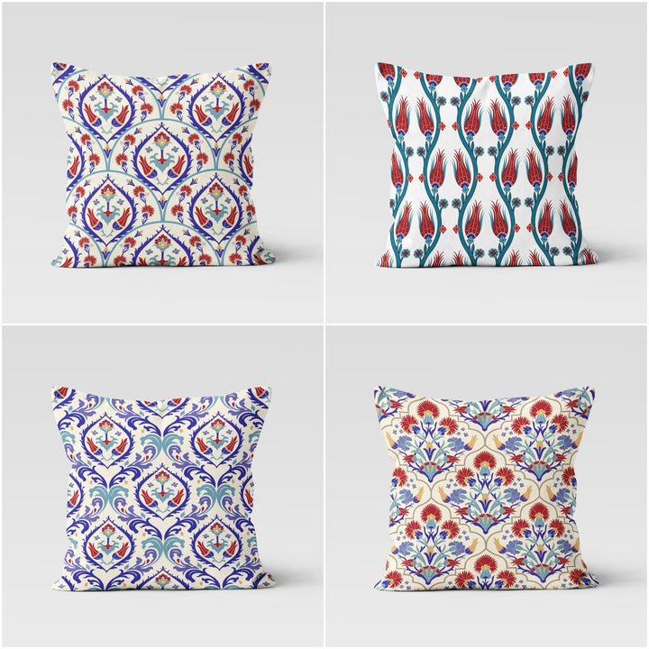Tulip Tile Pattern Pillow Case|Geometric Floral Home Decor|Summer Trend Cushion Case|Decorative Throw Pillow Top|Boho Bedding Pillowcase