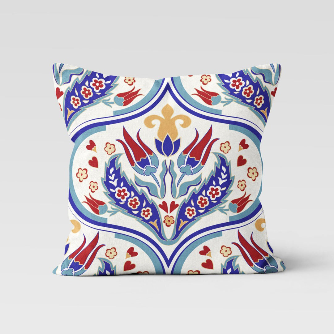 Tulip Pillow Case|Geometric Floral Home Decor|Summer Trend Cushion|Decorative Turkish Tulip Tile Pattern Pillow Top|Boho Bedding Pillowcase