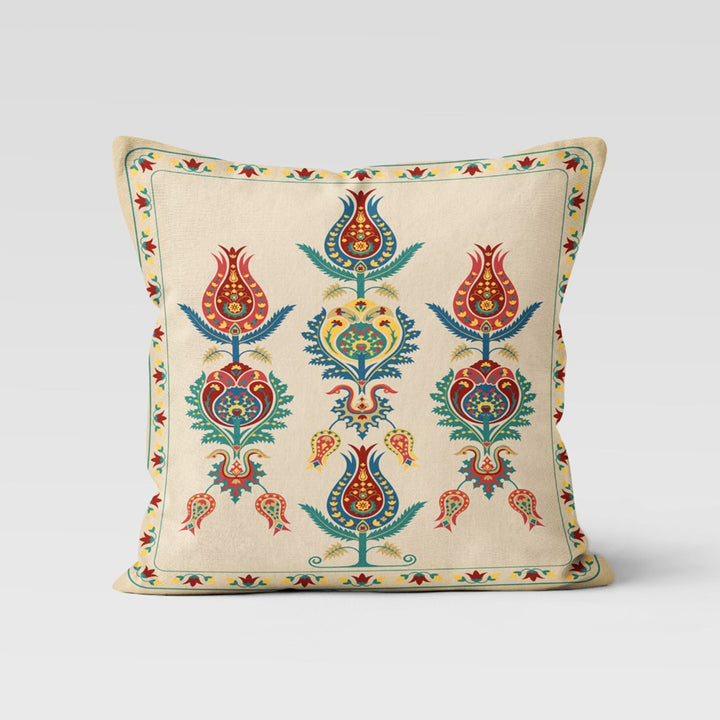 Tulip Pillow Case|Decorative Turkish Tulip Tile Pattern Pillow Top|Geometric Floral Home Decor|Summer Trend Cushion|Boho Bedding Pillowcase