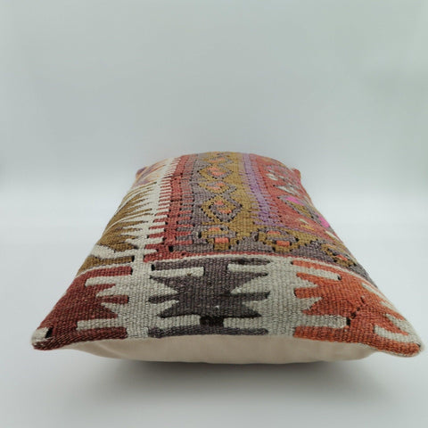 Turkish Kilim Pillow Cover|Authentic Kelim Cushion Case|Handwoven Anatolian Decor|Ottoman Rug Lumbar Pillow Top|Vintage Cushion Case 12x24