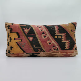 Turkish Kilim Pillow Cover|Decorative Kelim Cushion Case|Ottoman Rug Lumbar Pillow Top|Handwoven Anatolian Decor|Vintage Cushion Cover 12x24