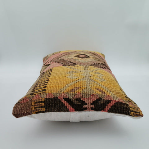 Turkish Kilim Pillow Cover|Rustic Kelim Cushion Case|Vintage Lumbar Pillowcase|Handwoven Cushion Case|Anatolian and Ottoman Rug Decor 12x24