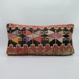 Turkish Kilim Pillow Cover|Geometric Design Kelim Cushion Case|Ottoman Rug Lumbar Pillow Top|Handwoven Anatolian Decor|Vintage Cushion 12x24