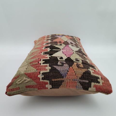 Turkish Kilim Pillow Cover|Geometric Design Kelim Cushion Case|Ottoman Rug Lumbar Pillow Top|Handwoven Anatolian Decor|Vintage Cushion 12x24
