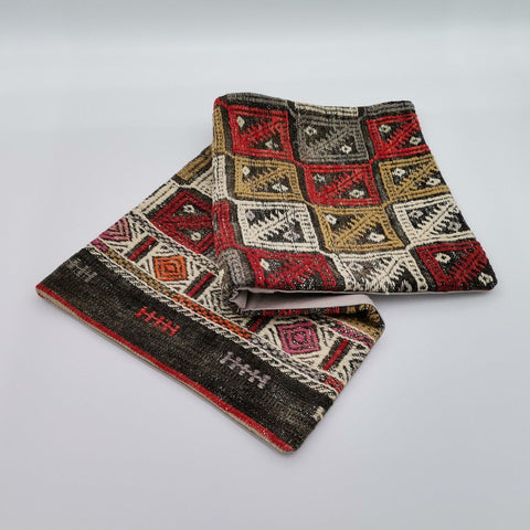 Turkish Kilim Pillow Cover|Checkered Kelim Cushion Case|Ottoman Rug Lumbar Pillow Top|Handwoven Anatolian Decor|Vintage Cushion Cover 12x24