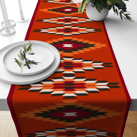 Rug Design Table Runner|Terracotta Southwestern Table Top|Aztec Print Home Decor|Authentic Rug Tabletop|Farmhouse Style Geometric Tablecloth