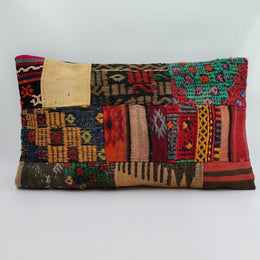 Vintage Kilim Pillow Cover|Ottoman Kilim Decor|Antique Farmhouse Lumbar Pillow Top|Boho Bedding Decor|Handwoven Patchwork Rug Cushion 16x24