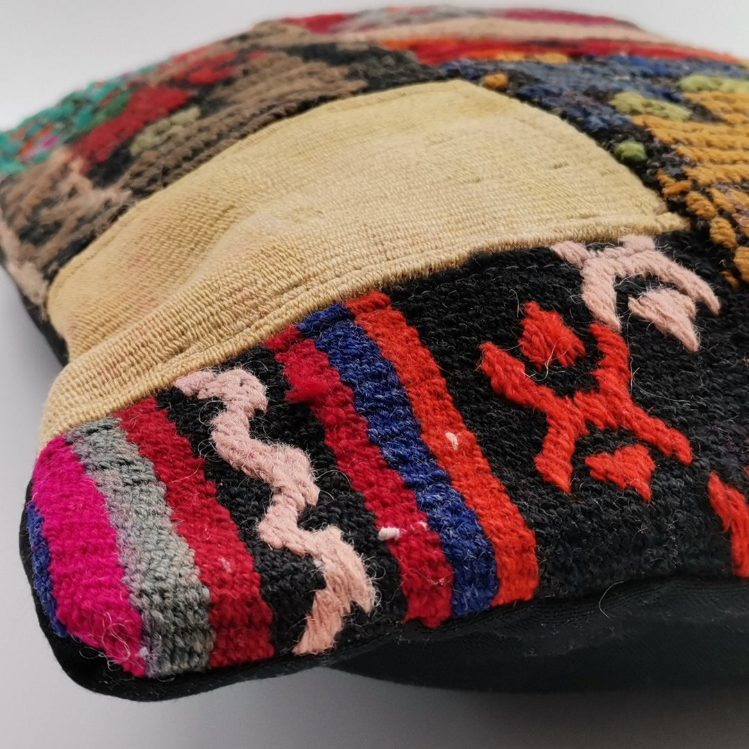 Vintage Kilim Pillow Cover|Ottoman Kilim Decor|Antique Farmhouse Lumbar Pillow Top|Boho Bedding Decor|Handwoven Patchwork Rug Cushion 16x24