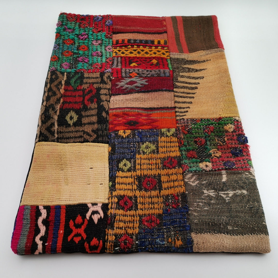 Vintage Kilim Pillow Cover|Ottoman Kilim Decor|Antique Farmhouse Lumbar Pillow Top|Boho Bedding Decor|Handwoven Patchwork Rug Cushion 16x24