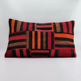 Turkish Kilim Pillow Cover|Vintage Kelim Cushion Case|Patchwork Rug Lumbar Pillow Top|Handwoven Ottoman Home Decor|Authentic Cushion 16x24