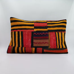 Vintage Kilim Pillow Cover|Antique Upholstery Lumbar Pillow Top|Ottoman Kilim Decor|Handwoven Patchwork Rug Cushion|Cozy Home Decor 16x24