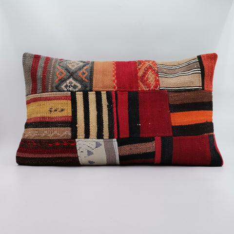 Turkish Kilim Pillow Cover|Anatolian Kilim Decor|Antique Farmhouse Lumbar Pillow Top|Handwoven Patchwork Rug Cushion|Cozy Home Decor 16x24