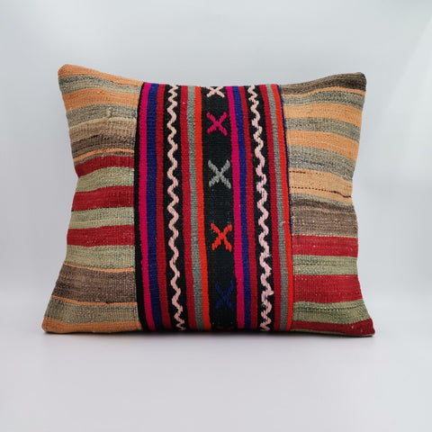 Vintage Kilim Pillow Cover|Patchwork Kilim Pillow Cover|Eclectic Anatolian Throw Pillow Cover|Boho Bedding Decor|Handwoven Ottoman Rug 20x20