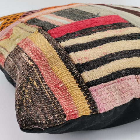 Vintage Kilim Pillow Cover|Anatolian Pillow with Diamond Pattern|Turkish Kelim Cushion|Patchwork Kilim Decor|Handwoven Rug Cushion 20x20