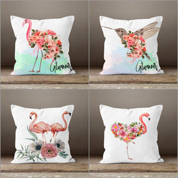 Flamingo Pillow Cover|Floral Bird Print Cushion Case|Decorative Glamour Print Pillowtop|Animal Home Decor|Flamingo and Flowers Throw Pillow