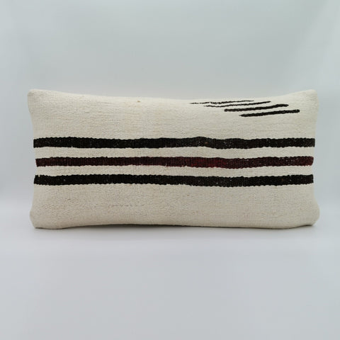 Turkish Kilim Pillow Cover|Beige Brown Striped Kelim Cushion Case|Handwoven Ottoman Rug Lumbar Pillow|Anatolian Decor|Vintage Cushion 12x24