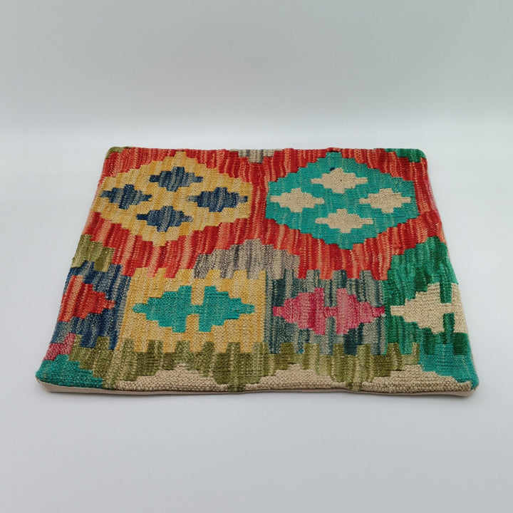 Turkish Kilim Pillow Cover|Ethnic Ottoman Throw Pillow Top|Vintage Rug Cushion Case|Handwoven Antique Cushion Cover|Boho Bedding Decor 16x16