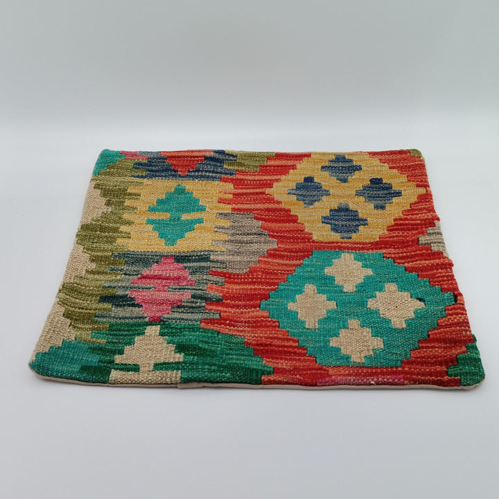 Turkish Kilim Pillow Cover|Ethnic Ottoman Throw Pillow Top|Vintage Rug Cushion Case|Handwoven Antique Cushion Cover|Boho Bedding Decor 16x16