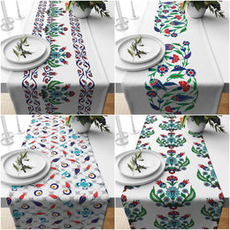 Tulip Table Runner|Authentic Table Top|Tulip Tile Pattern Ethnic Home Decor|Farmhouse Style Floral Tablecloth|Geometric Summer Trend Runner