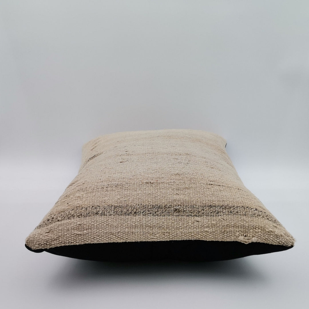 Hemp Pillow Cover|Beige Turkish Kelim Cushion Case|Soft Rug Lumbar Pillow Top|Handwoven Anatolian Home Decor|Vintage Cushion Cover 12x20