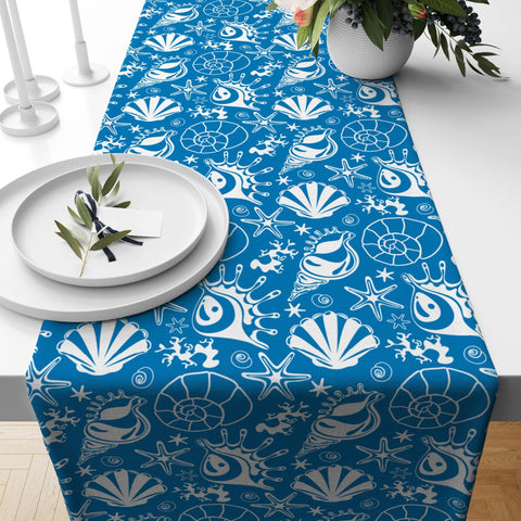 Beach House Table Runner|Fish Kitchen Decor|Decorative Nautical Table Top|Seahorse Home Decor|Sea Turtle Print Tablecloth|Coastal Runner