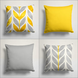 Yellow Gray Pillow Cover|Abstract Leaf Pattern Pillow Top|Housewarming Geometric Cushion Case|Boho Bedding Home Decor|Yellow Gray Decor