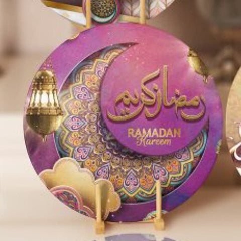 Islamic Placemat|Set of 4 Ramadan Supla Table Mat|Eid Mubarak Round Dining Underplate|Religious Crescent and Ramadan Lantern Print Coasters